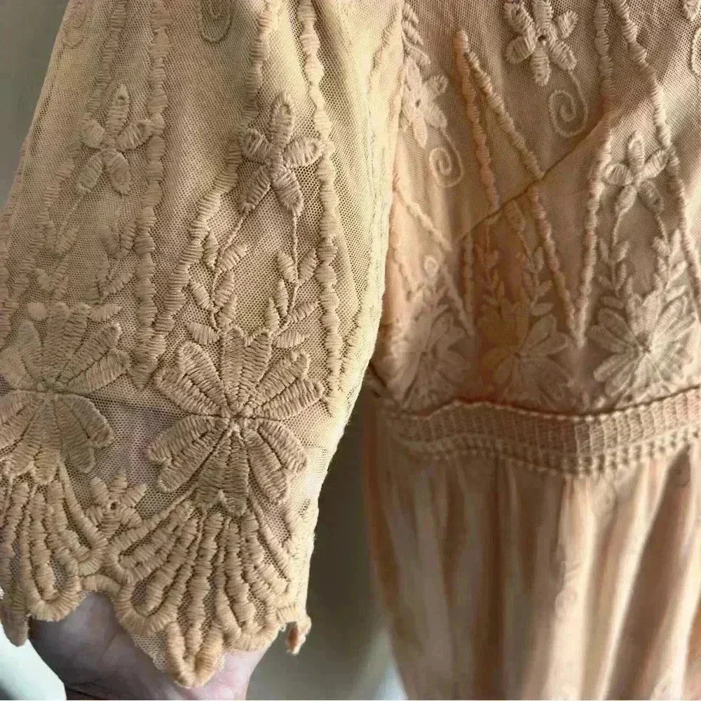 Roolee Womens Dusty Mustard Yellow RoundNeck Embroidered Lace Midi Dress Sz XXXL - Picture 5 of 8